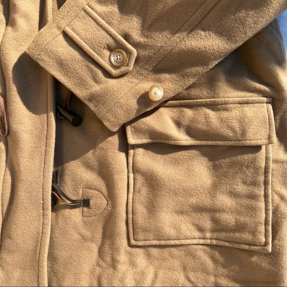 L.L. Bean Camel Hooded Toggle Wool Blend Coat